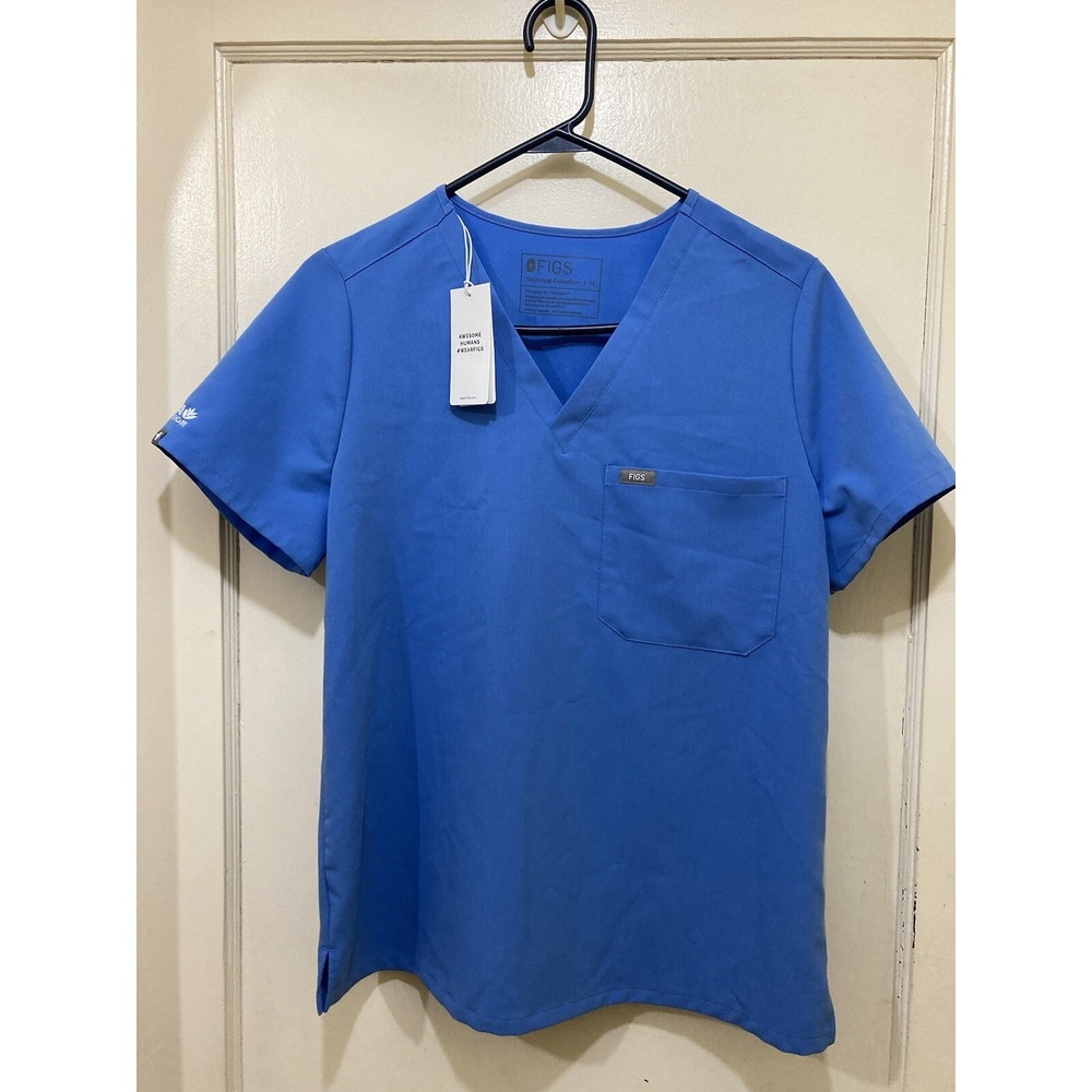 Figs Catrina Scrub Top M Ceil Blue Aya Healthcare Embroider Nurse Doctor Medical